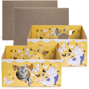 2 Pack Cat Scratcher Box, 16.5 Inch Indoor Corrugated Cardboard Lounges, Reversible Double Sided Scratch Bed with 2 PCS Scratching Pads, Large Cat Scratcher Bowl for Kitten Interactive Play