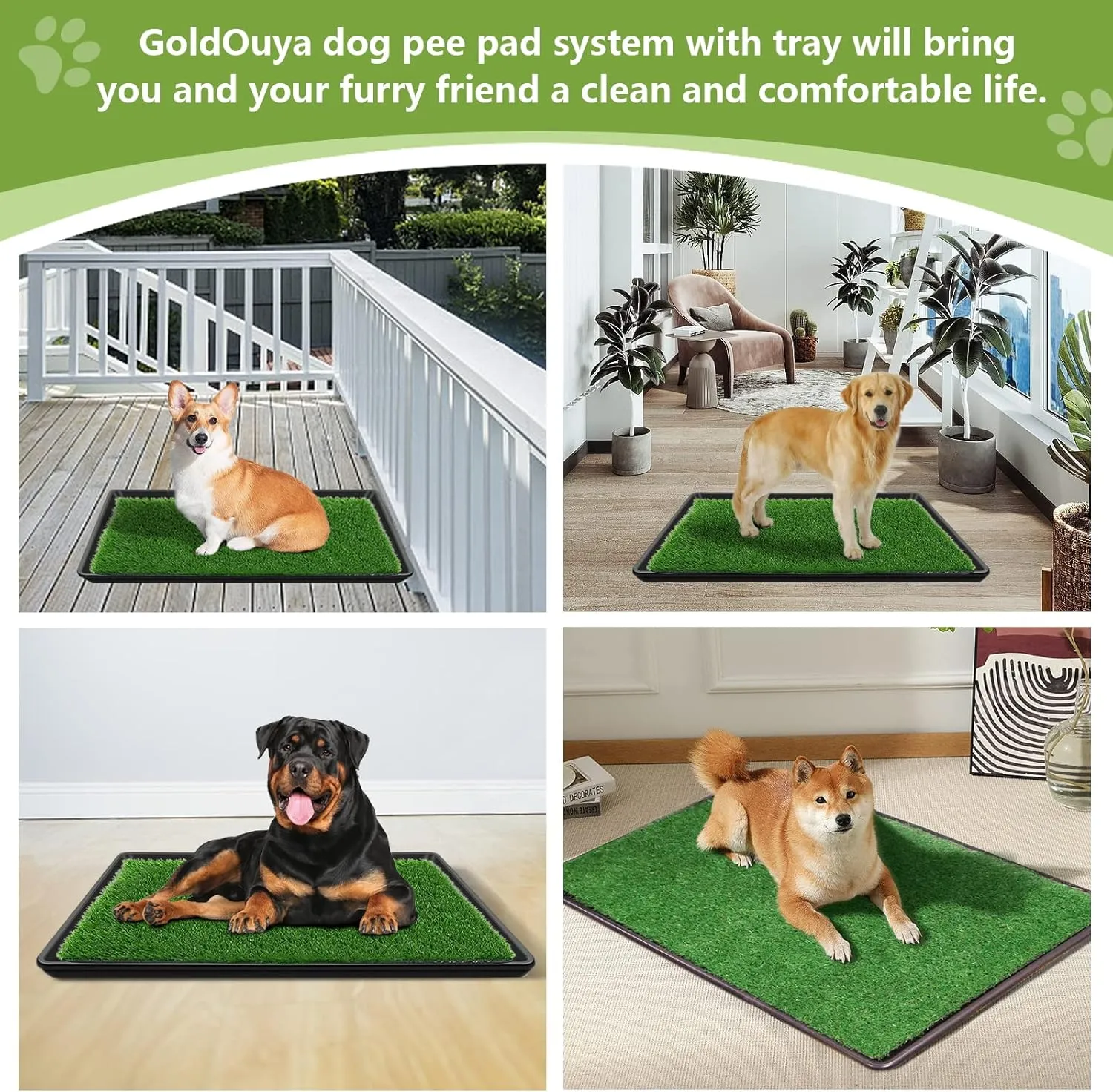 35.4 x 24 in Dog Grass Pad with Tray for Indoor/Outdoor Large Dog Potty Training, Dog Litter Box is a Complete Potty System, Grass Pee Pads for Dogs with Tray is Reusable and Easy to Clean