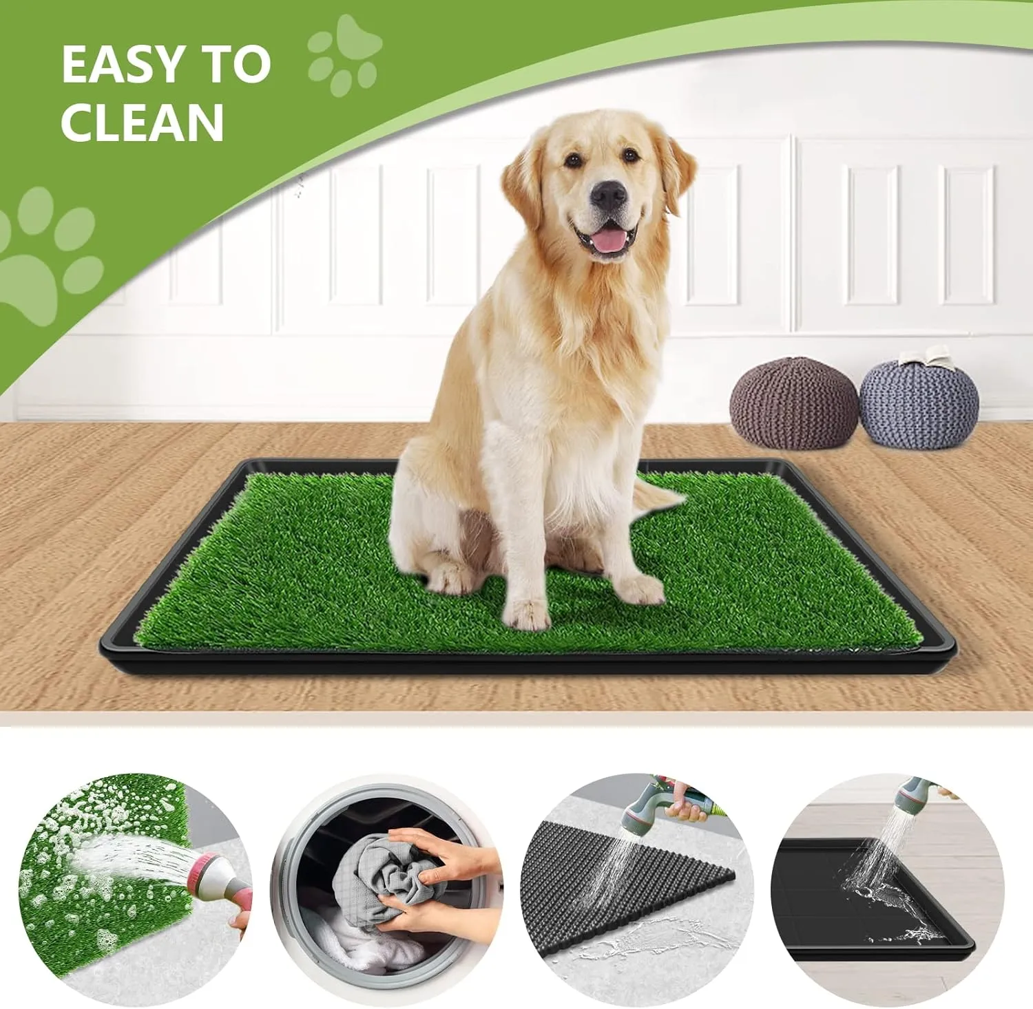 35.4 x 24 in Dog Grass Pad with Tray for Indoor/Outdoor Large Dog Potty Training, Dog Litter Box is a Complete Potty System, Grass Pee Pads for Dogs with Tray is Reusable and Easy to Clean
