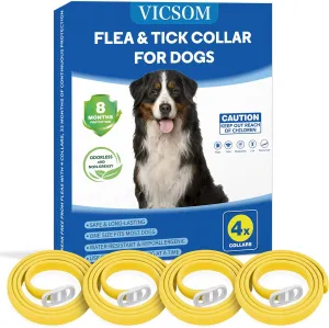 4 Pack Flea Collar for Dogs, Dog Flea and Tick Collar 8 Months Flea and Tick Prevention for Dog, Waterproof Adjustable Puppy Collar Natural Tick and Flea Collars for Small Medium Large Dogs, Yellow