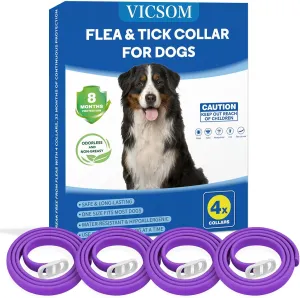 4 Pack Flea Collar for Dogs, Dog Flea and Tick Collar 8 Months Prevention Dog Flea and Tick Treatment, Waterproof Adjustable Dog Flea Collar, Natural Anti Tick and Flea Collar for Dogs, Purple