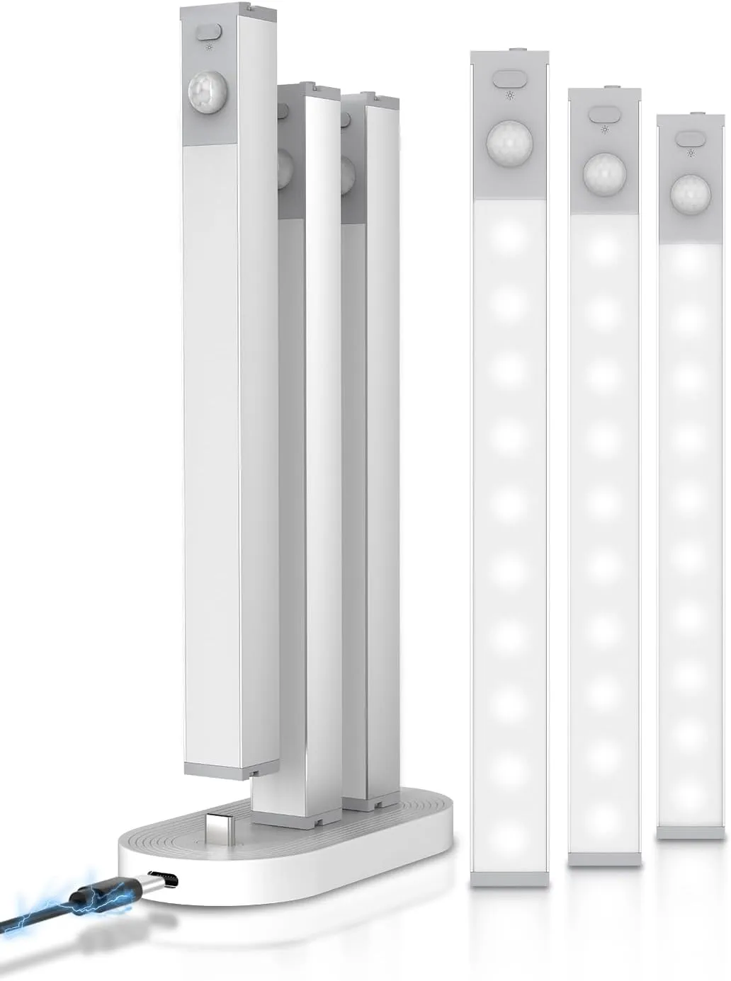 6 Pack Led Under Cabinet Lights Wireless with Charging Station, 7 Rechargeable Motion Sensor Light Indoor, Dimmable Closet Lights for Cabinets, Bookshelf, Stair, Hallway