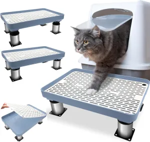 Adjustable Cat Litter Box Ramp with Filter Function,Stable Cat Elevated Step Double Layered Self-Cleaning Trapper Litter Ramp Box with Detachable Leg (14.6x10x2)