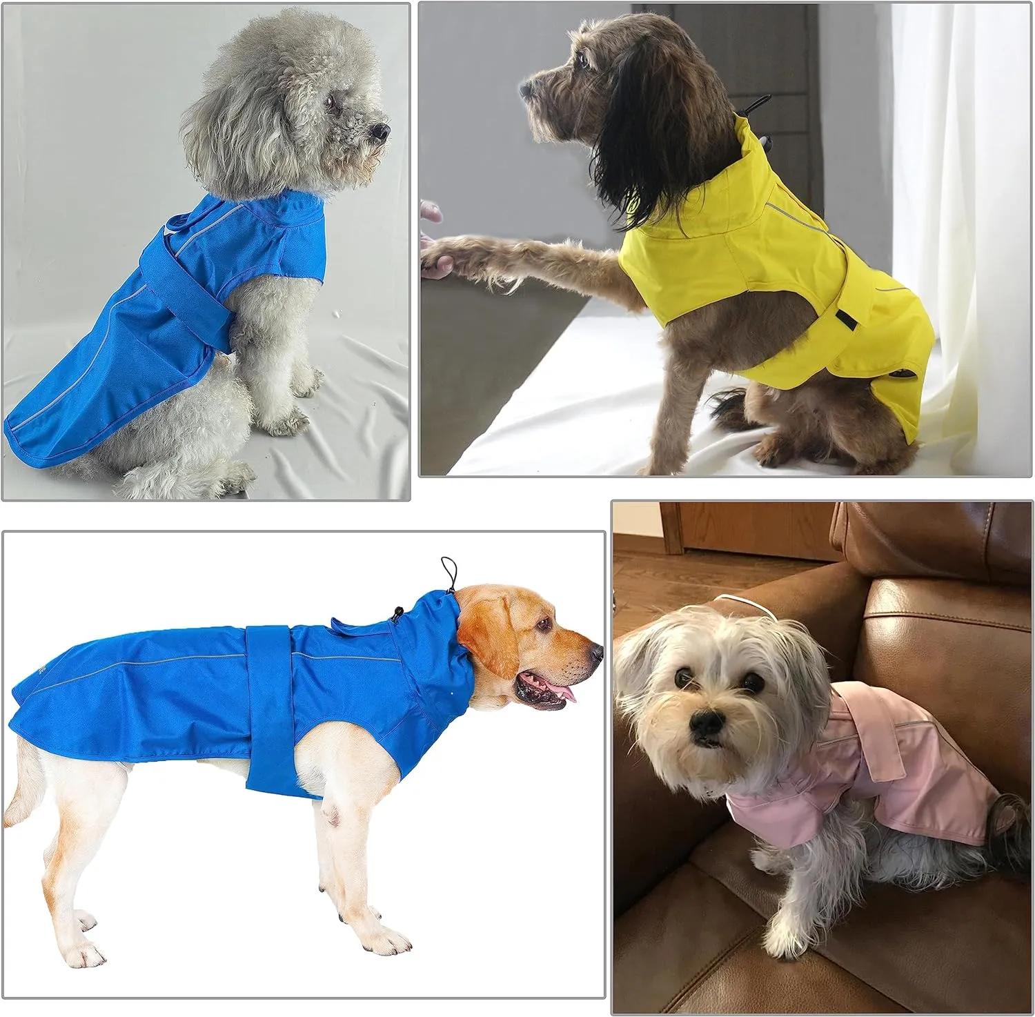 Adjustable Waterproof Dog Raincoat for Dogs,Lightweight Pet Rain Jacket Puppy Clothes with Reflective Strip for Small Medium Large Dogs (Light Purple, Large)