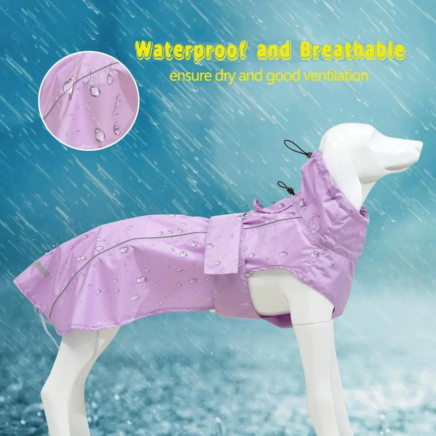 Adjustable Waterproof Dog Raincoat for Dogs,Lightweight Pet Rain Jacket Puppy Clothes with Reflective Strip for Small Medium Large Dogs (Light Purple, Medium)