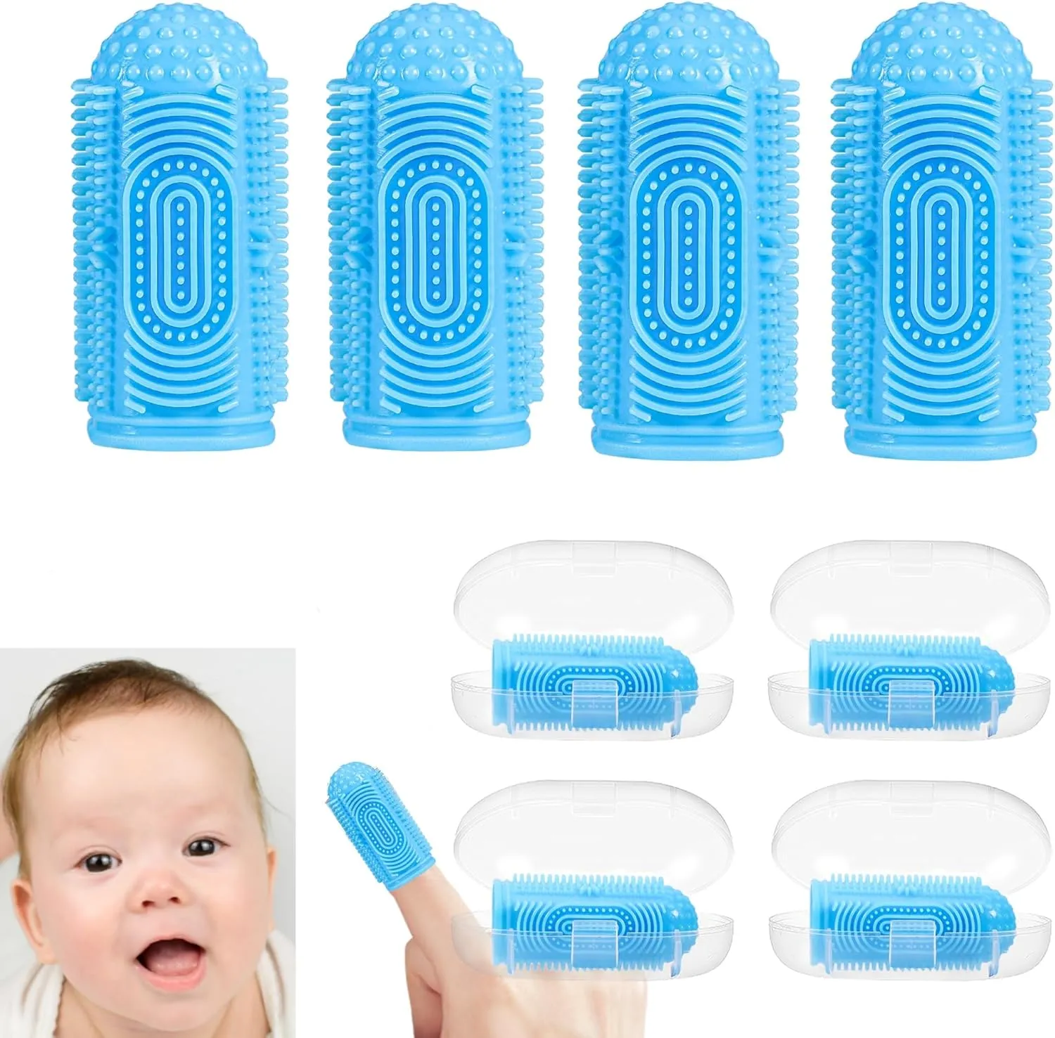 Baby Finger Toothbrush 4 Pcs Silicone Finger Tooth Brushing Baby Toothbrush Infant Tooth Brush Toddler Fingers toothbrushes with 4 Travel Case