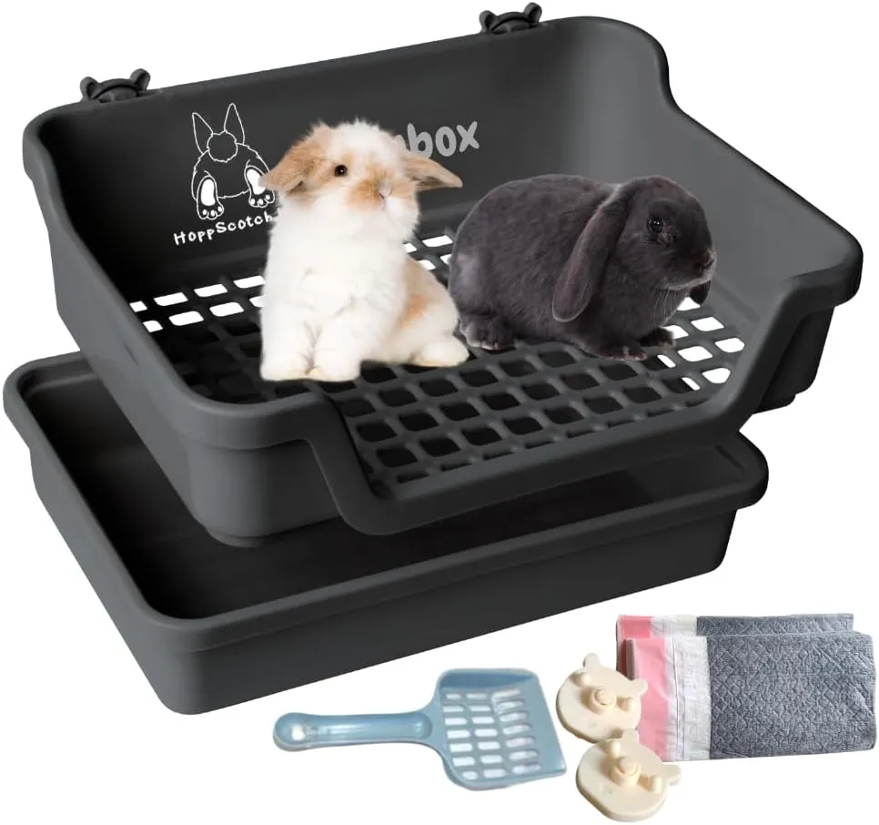 Bumbox Rabbit Large Litter Box, Training Rabbit Cage with Toilet Tray for Adult Hamster, Bunny, Ferret, Small and Large Animal, 15.75 Inches (Black)