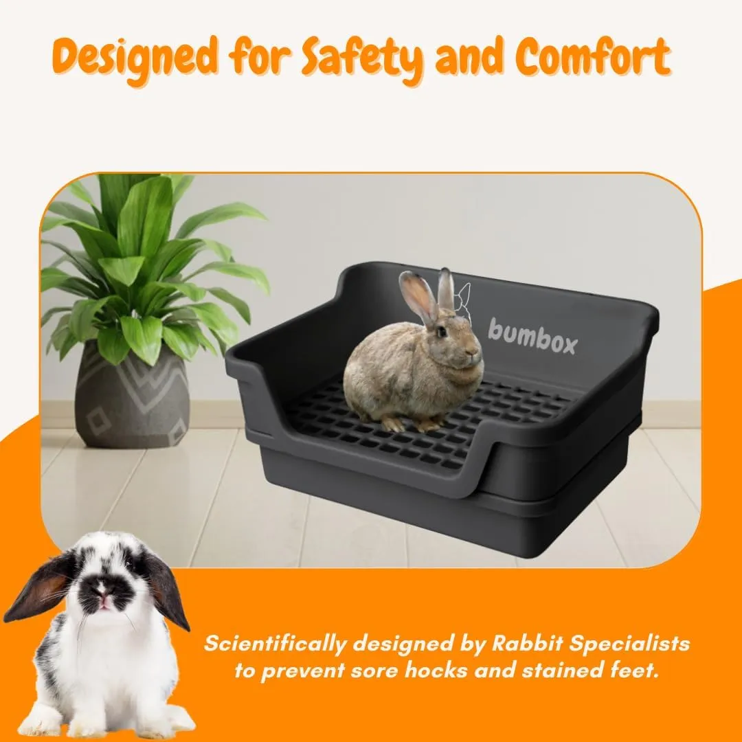 Bumbox Rabbit Large Litter Box, Training Rabbit Cage with Toilet Tray for Adult Hamster, Bunny, Ferret, Small and Large Animal, 15.75 Inches (Black)