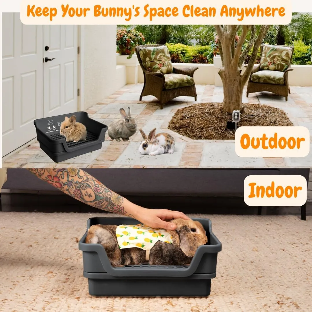 Bumbox Rabbit Large Litter Box, Training Rabbit Cage with Toilet Tray for Adult Hamster, Bunny, Ferret, Small and Large Animal, 15.75 Inches (Black)
