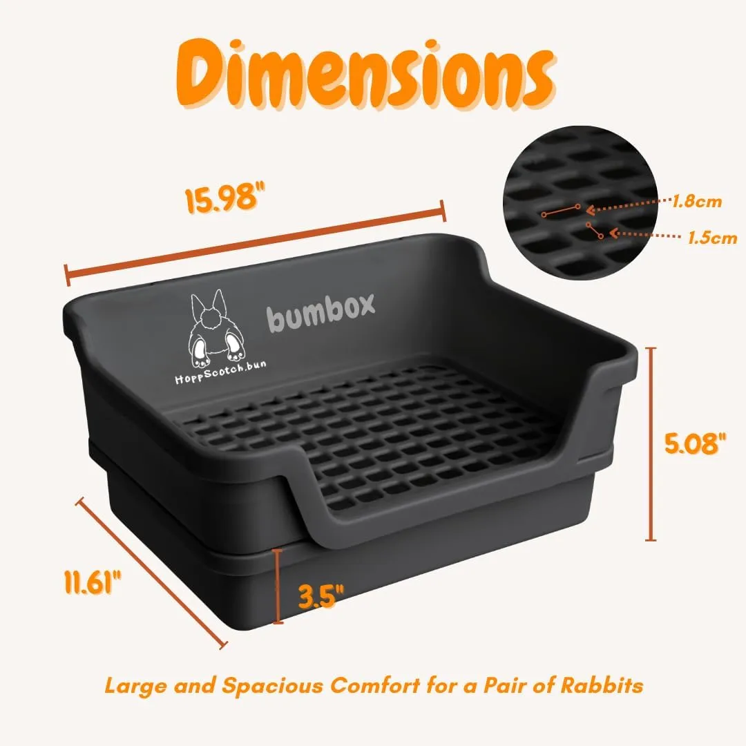 Bumbox Rabbit Large Litter Box, Training Rabbit Cage with Toilet Tray for Adult Hamster, Bunny, Ferret, Small and Large Animal, 15.75 Inches (Black)