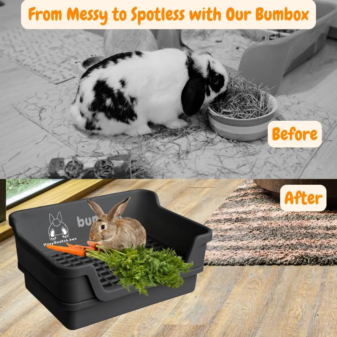 Bumbox Rabbit Large Litter Box, Training Rabbit Cage with Toilet Tray for Adult Hamster, Bunny, Ferret, Small and Large Animal, 15.75 Inches (Black)