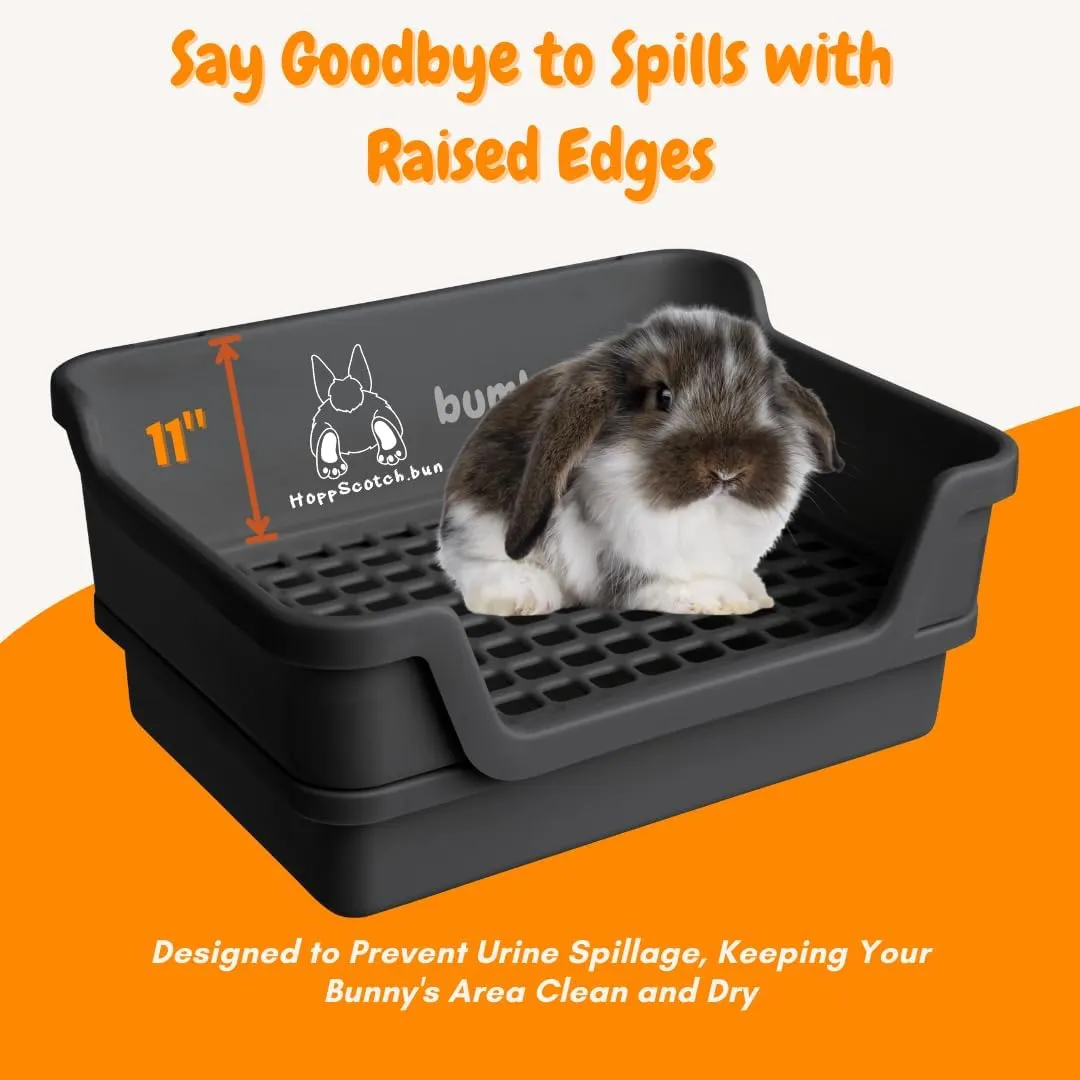 Bumbox Rabbit Large Litter Box, Training Rabbit Cage with Toilet Tray for Adult Hamster, Bunny, Ferret, Small and Large Animal, 15.75 Inches (Black)