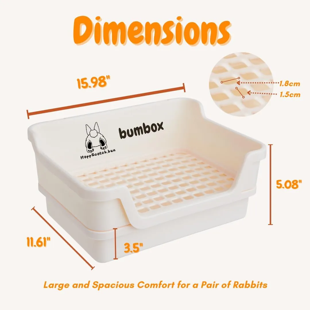 Bumbox Rabbit Large Litter Box w/Plastic Grid Safe for Bunny feet - Training Rabbit Cage Indoor or Outdoor for Small and Large Animal, 15.75in -Cream