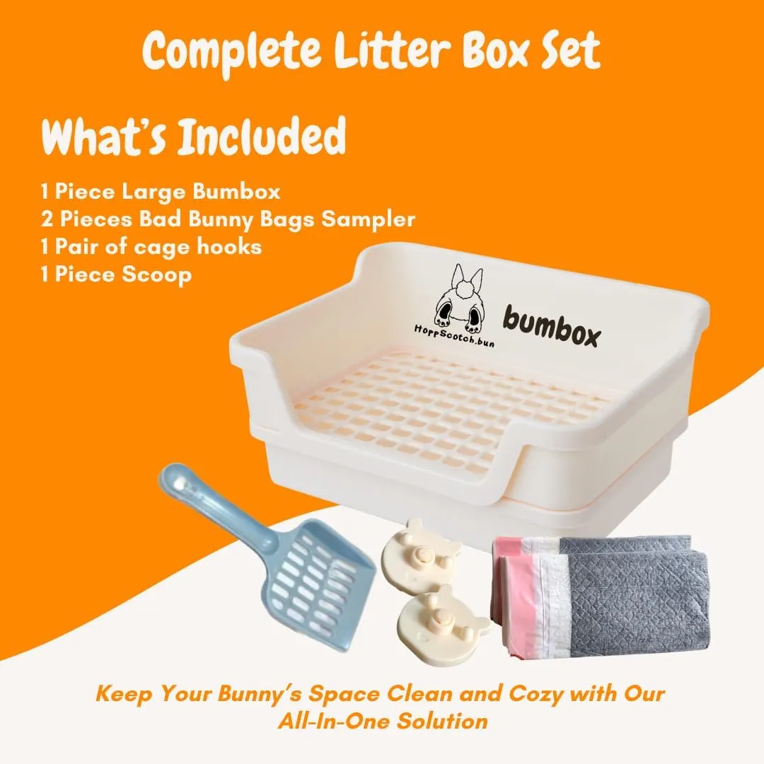 Bumbox Rabbit Large Litter Box w/Plastic Grid Safe for Bunny feet - Training Rabbit Cage Indoor or Outdoor for Small and Large Animal, 15.75in -Cream