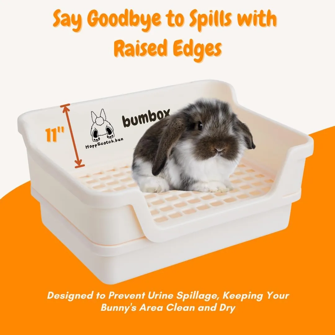 Bumbox Rabbit Large Litter Box w/Plastic Grid Safe for Bunny feet - Training Rabbit Cage Indoor or Outdoor for Small and Large Animal, 15.75in -Cream