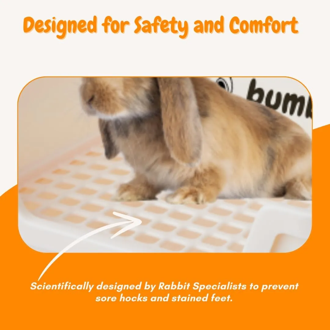 Bumbox Rabbit Large Litter Box w/Plastic Grid Safe for Bunny feet - Training Rabbit Cage Indoor or Outdoor for Small and Large Animal, 15.75in -Cream