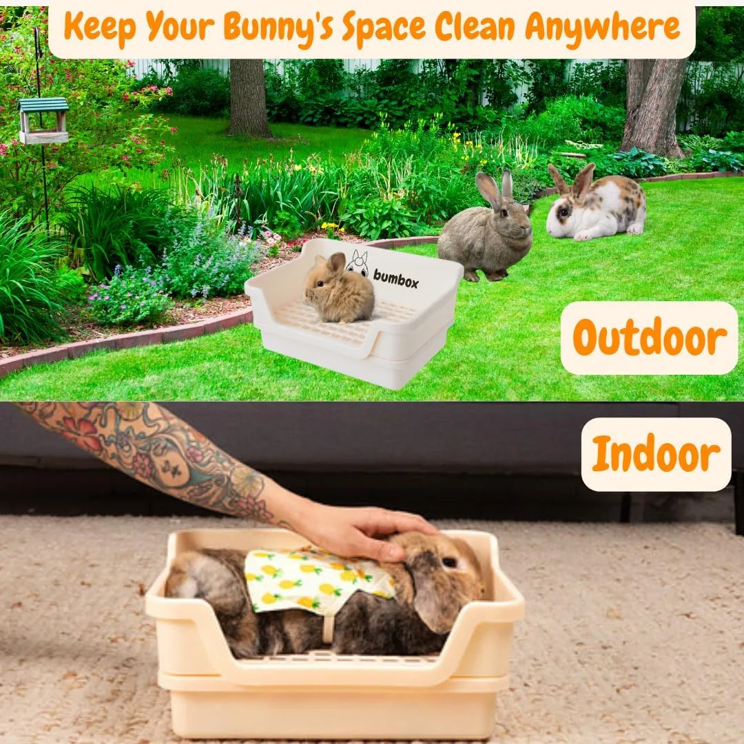 Bumbox Rabbit Large Litter Box w/Plastic Grid Safe for Bunny feet - Training Rabbit Cage Indoor or Outdoor for Small and Large Animal, 15.75in -Cream