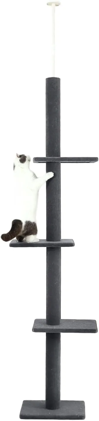 Cat Craft Cat Tree Floor to Ceiling 95-108" Tall Cat Tree Carpet Cat Tower Kitten Tree Sisal Scratching Post and Mat Cat Pole for Indoor Cats, Charcoal, Style A