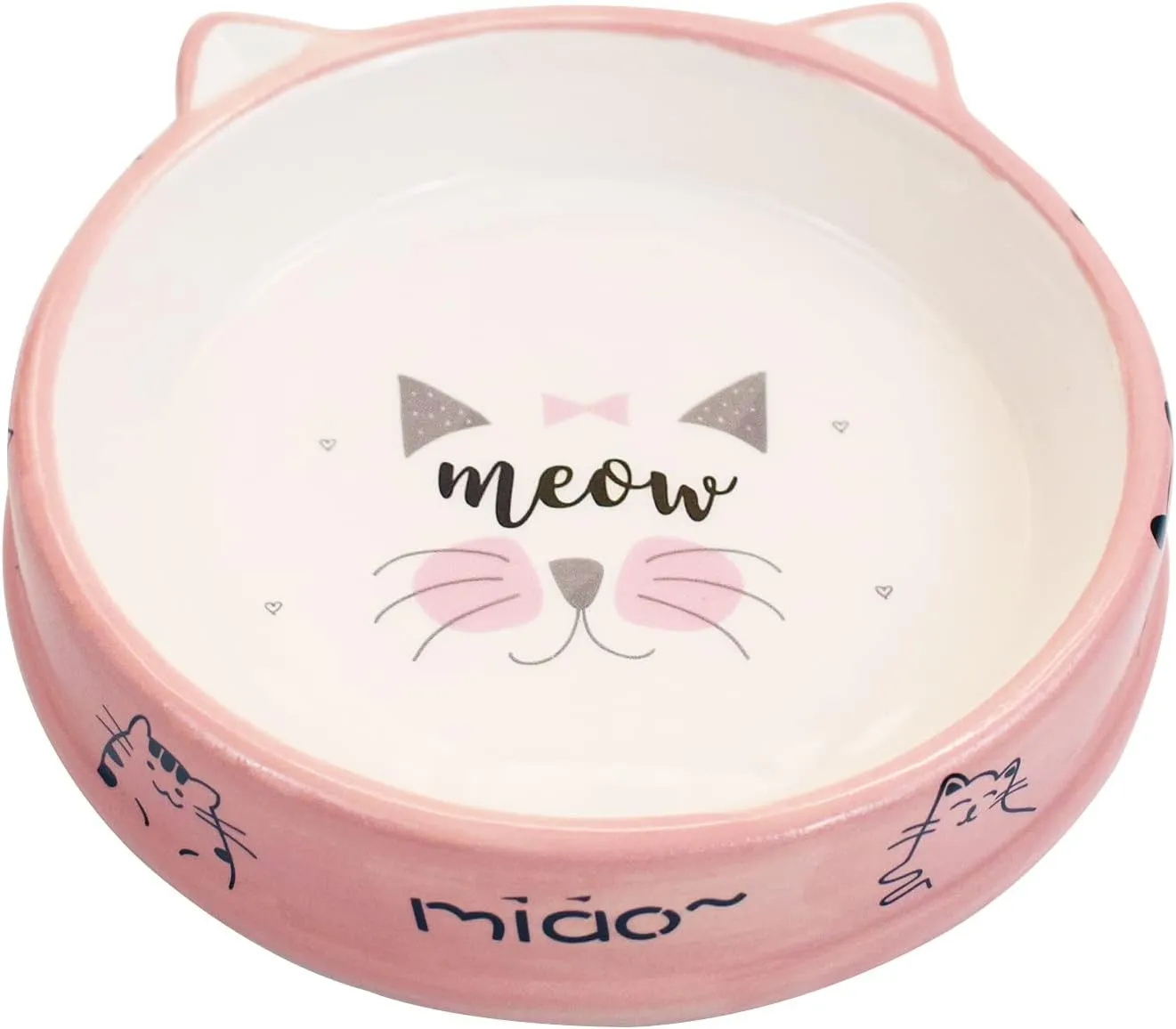 Cat Food Bowls Ceramic Shallow Whisker Friendly Cat Dishes Bowls 5 Inch Feeding Wide Food Water Bowls Pet Plate for Cat and Puppy,Dishwasher Safe (Pink)