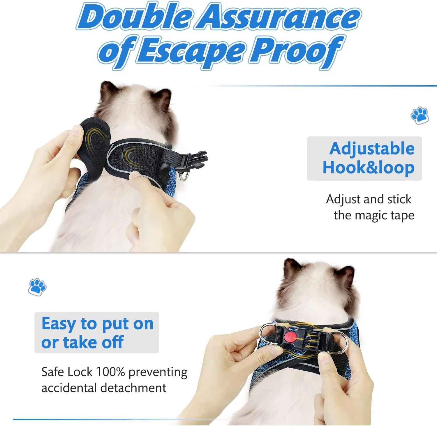 Cat Harness and Leash Set for Walking Escape Proof,Adjustable Soft Kittens Vest with Reflective Strip for Small Cats,Easy to Control