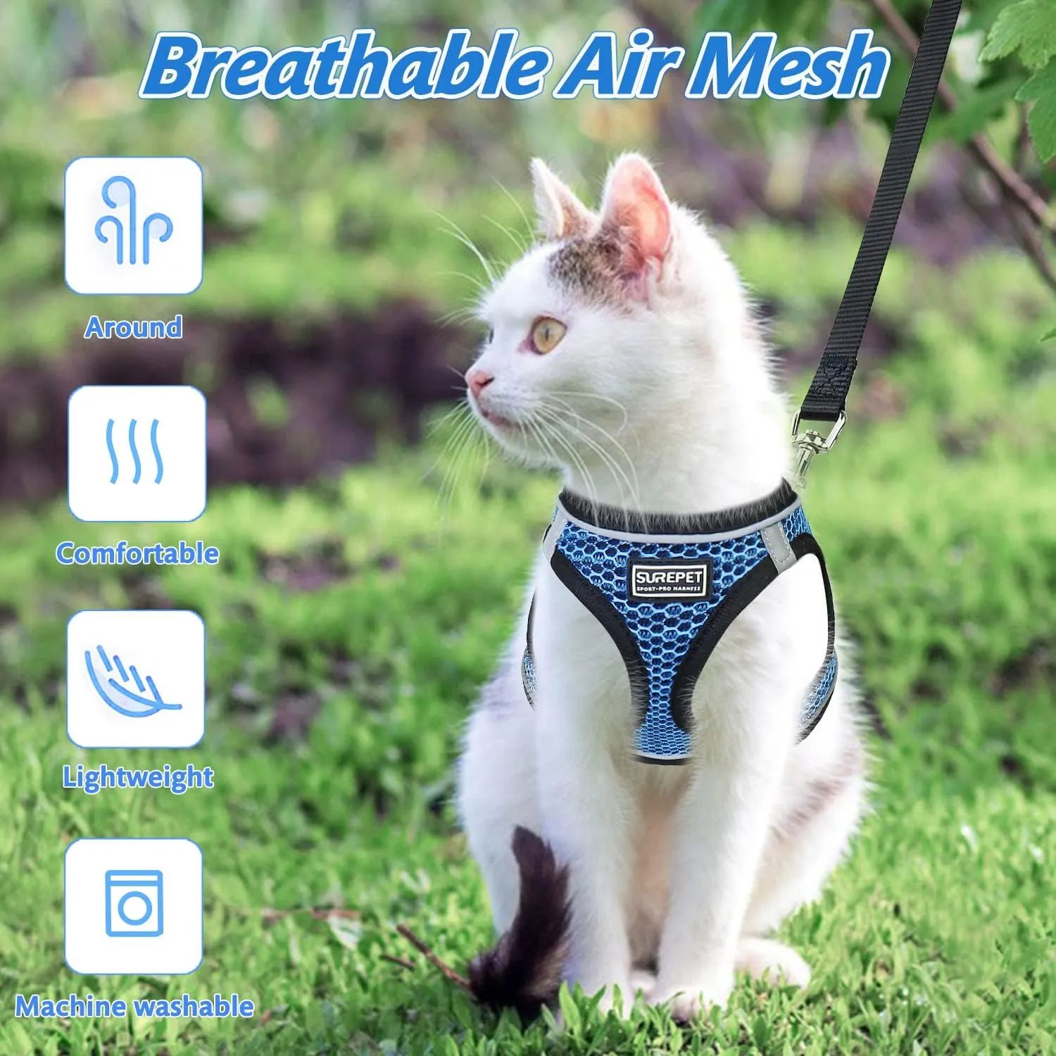 Cat Harness and Leash Set for Walking Escape Proof,Adjustable Soft Kittens Vest with Reflective Strip for Small Cats,Easy to Control