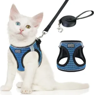 Cat Harness and Leash Set for Walking Escape Proof,Adjustable Soft Kittens Vest with Reflective Strip for Small Cats,Easy to Control