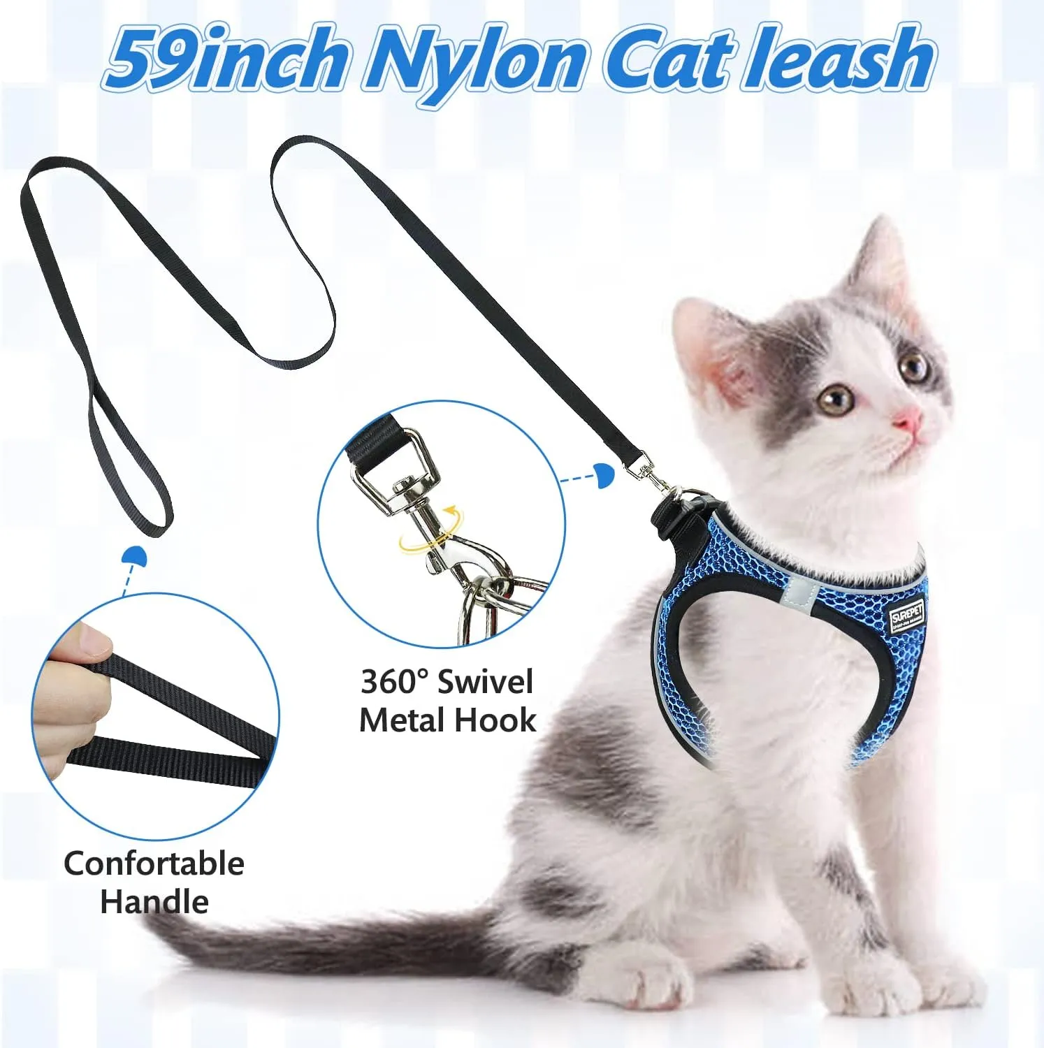 Cat Harness and Leash Set for Walking Escape Proof,Adjustable Soft Kittens Vest with Reflective Strip for Small Cats,Easy to Control