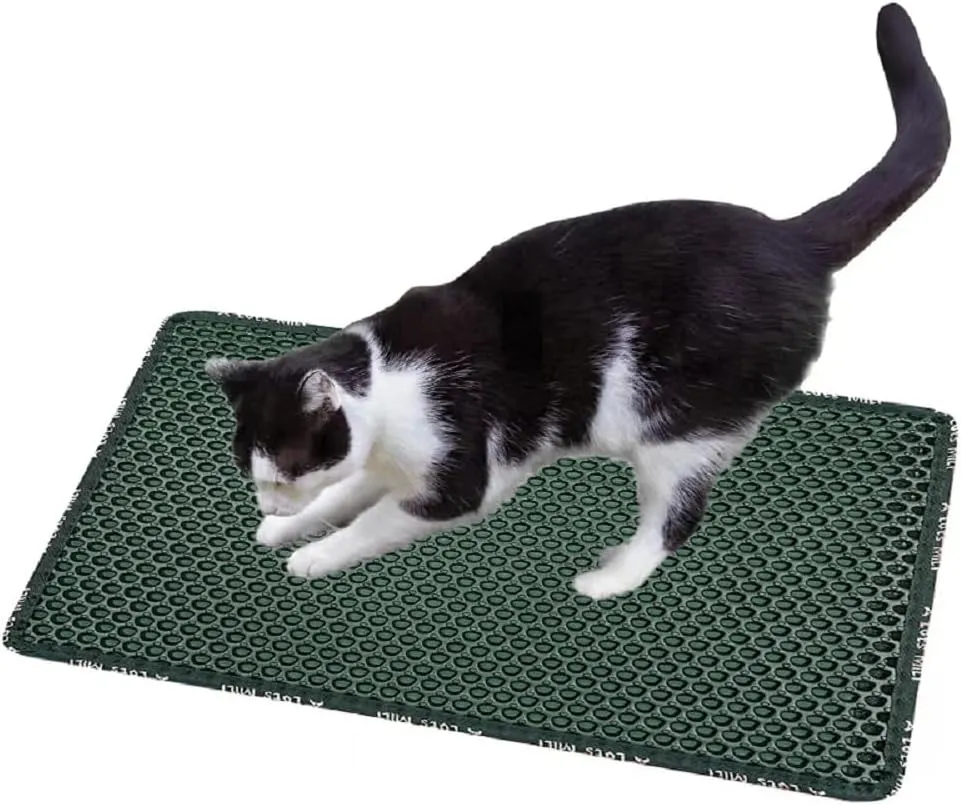 Cat Litter Mat Cat Litter Trapping Mat, Non-Slip Honeycomb Double Layer Design, Urine and Water Proof Material, Scatter Control, Less Waste, Easier to Clean Washable Cat Box Mat, Green