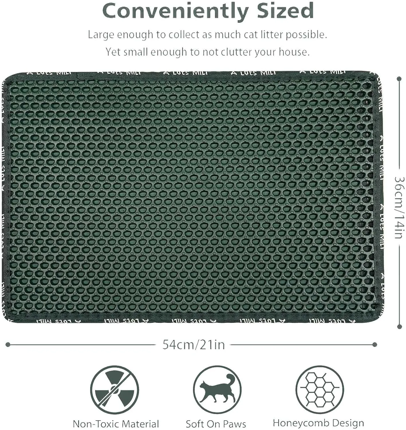 Cat Litter Mat Cat Litter Trapping Mat, Non-Slip Honeycomb Double Layer Design, Urine and Water Proof Material, Scatter Control, Less Waste, Easier to Clean Washable Cat Box Mat, Green