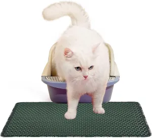 Cat Litter Mat Cat Litter Trapping Mat, Non-Slip Honeycomb Double Layer Design, Urine and Water Proof Material, Scatter Control, Less Waste, Easier to Clean Washable Cat Box Mat, Green