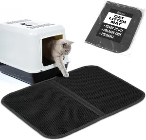 Cat Litter Mat, Foldable Cat Litter Mat, 23.6"x 14.8", Honeycomb Design, Skid-Proof, Water-Proof, Double Layer, Easy to Clean, Less Waste, Black