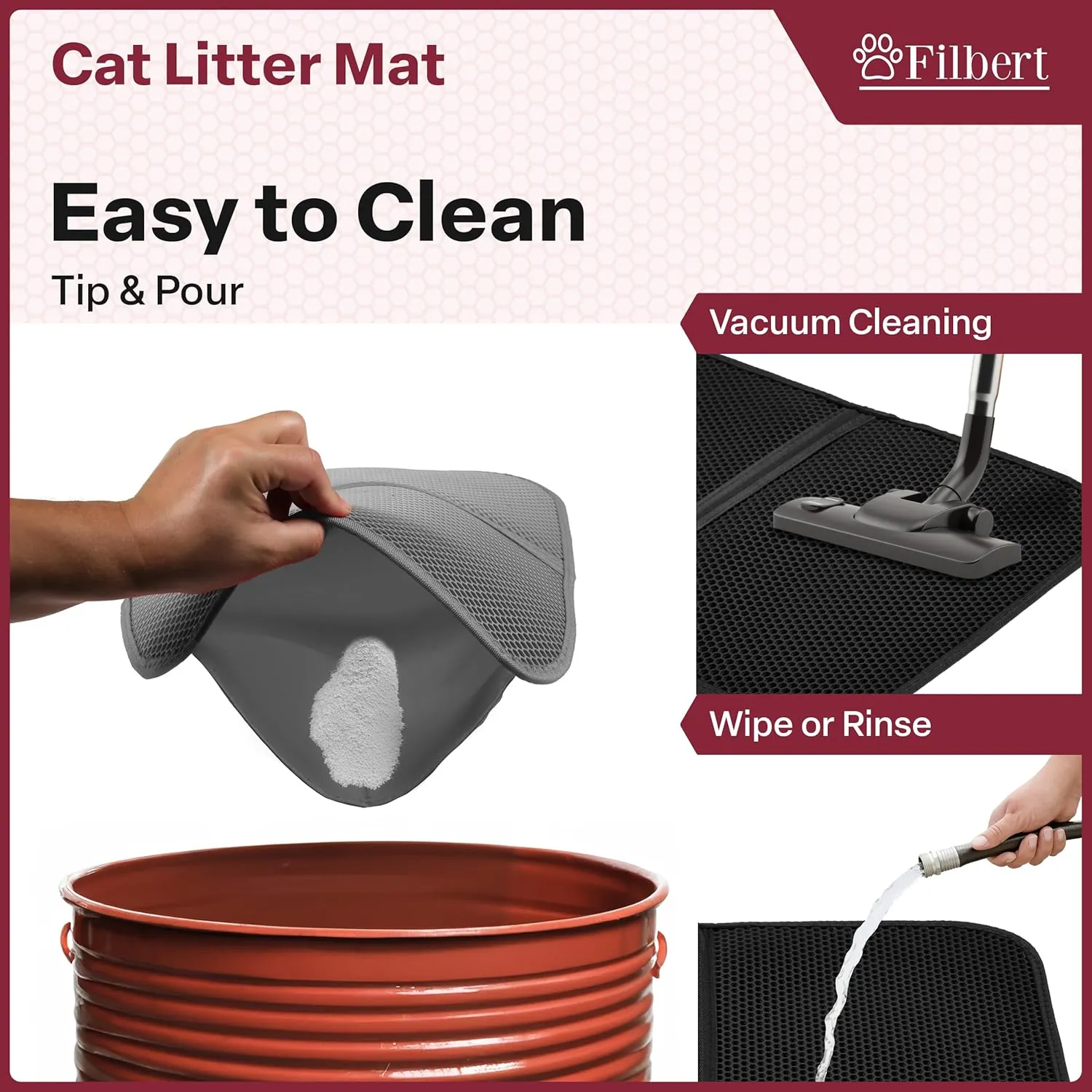 Cat Litter Mat, Foldable Cat Litter Mat, 23.6"x 14.8", Honeycomb Design, Skid-Proof, Water-Proof, Double Layer, Easy to Clean, Less Waste, Black