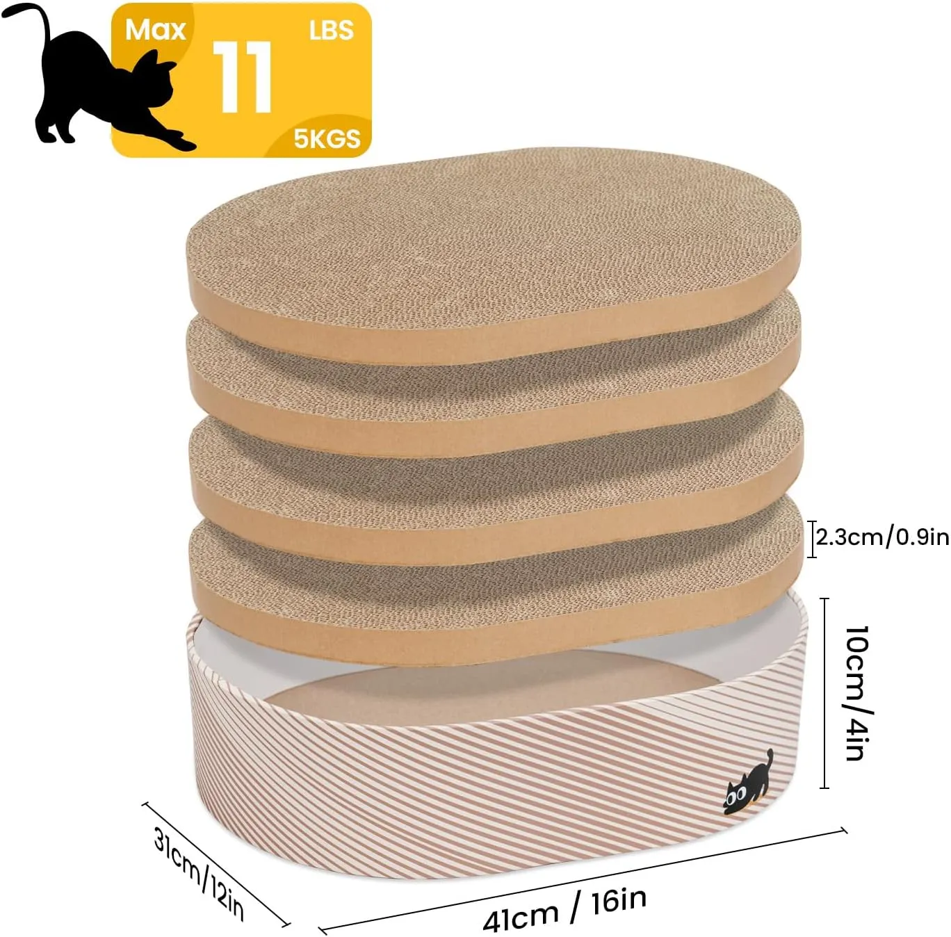 Cat Scratcher Box with 4 Cat Scratching Board Reversible Scratch Pad, Heavy Duty Corrugated Cardboard Pet Bed Lounger Kitty Scratchers for Indoor, Protects Furniture,Kittens Gifts-Large