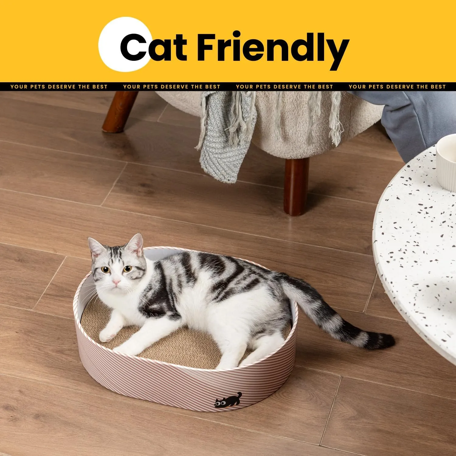 Cat Scratcher Box with 4 Cat Scratching Board Reversible Scratch Pad, Heavy Duty Corrugated Cardboard Pet Bed Lounger Kitty Scratchers for Indoor, Protects Furniture,Kittens Gifts-Large