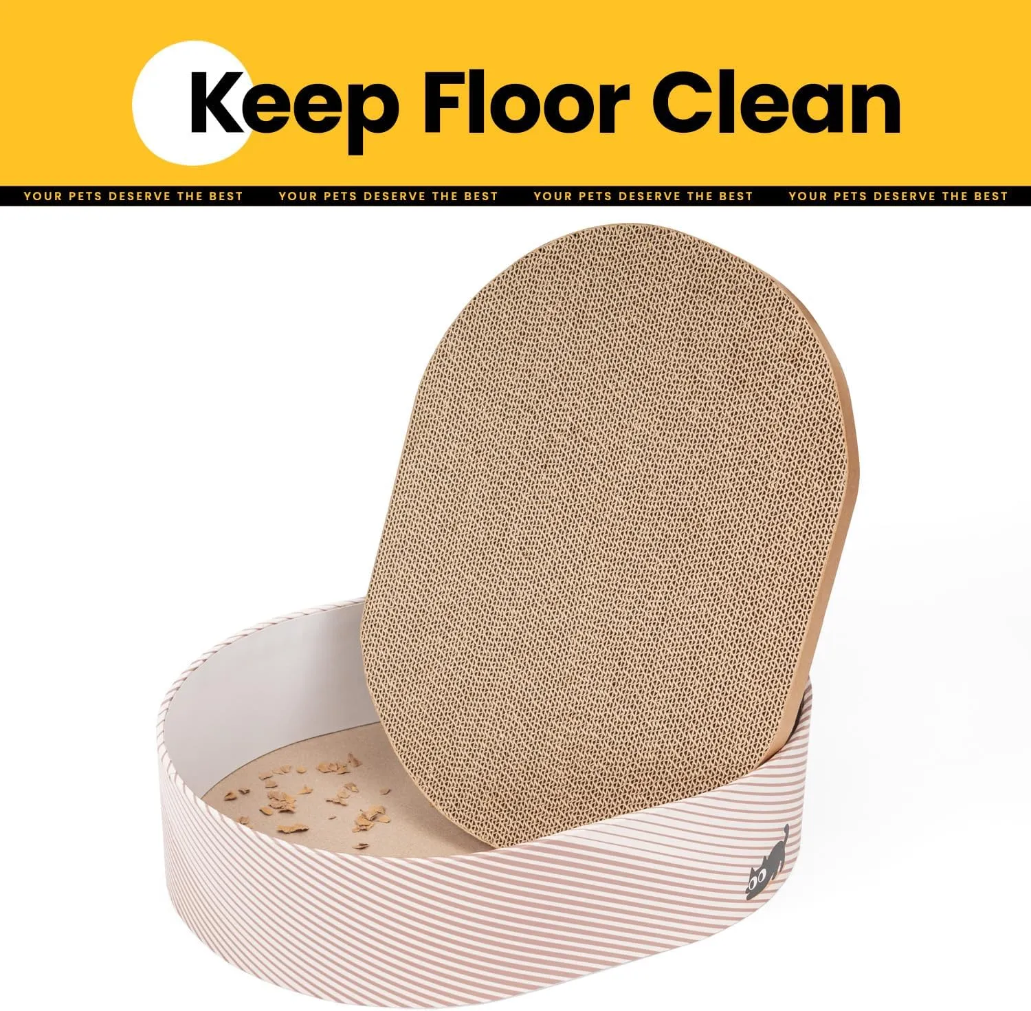 Cat Scratcher Box with 4 Cat Scratching Board Reversible Scratch Pad, Heavy Duty Corrugated Cardboard Pet Bed Lounger Kitty Scratchers for Indoor, Protects Furniture,Kittens Gifts-Large