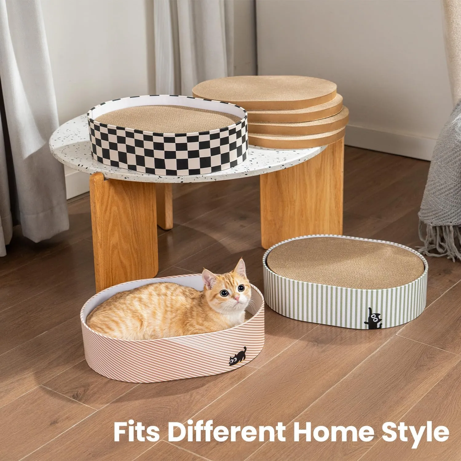 Cat Scratcher Box with 4 Cat Scratching Board Reversible Scratch Pad, Heavy Duty Corrugated Cardboard Pet Bed Lounger Kitty Scratchers for Indoor, Protects Furniture,Kittens Gifts-Large
