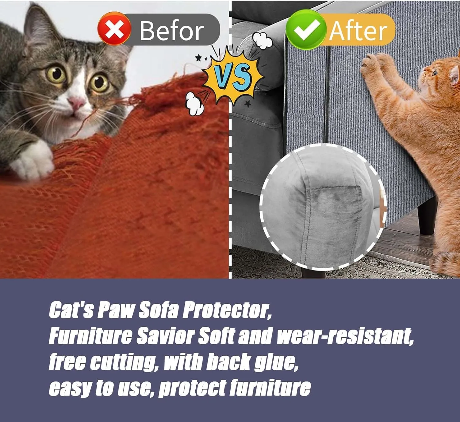 Cat Scratching Furniture Protector Self Adhesive Trimmable Protective Sofa Carpet Leather Furniture Pad Replacement for Cat Tree Shelves DIY Pet Scratch Protector (Dark Grey, 15.7"x78.7")