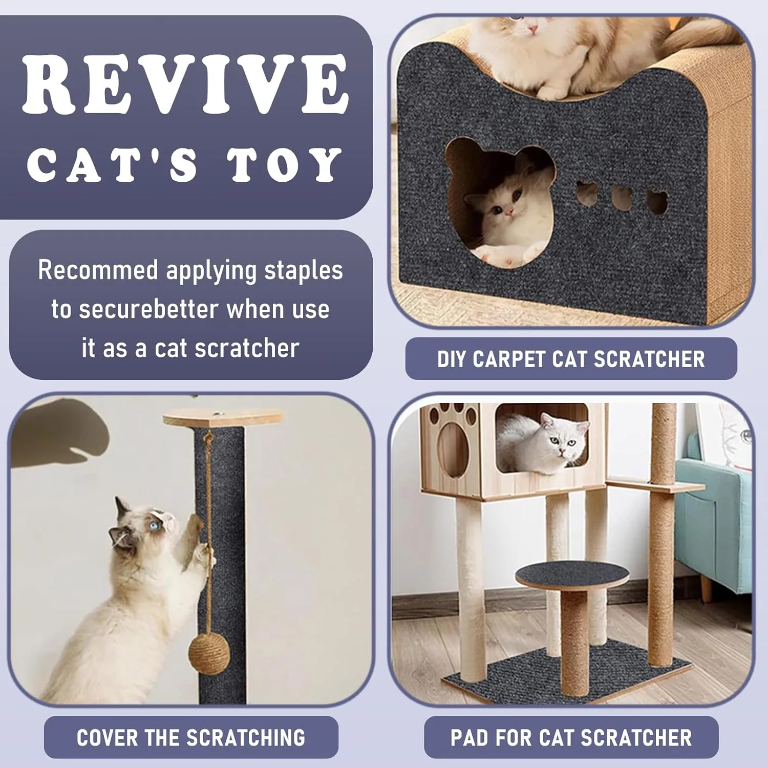 Cat Scratching Furniture Protector Self Adhesive Trimmable Protective Sofa Carpet Leather Furniture Pad Replacement for Cat Tree Shelves DIY Pet Scratch Protector (Dark Grey, 15.7"x78.7")