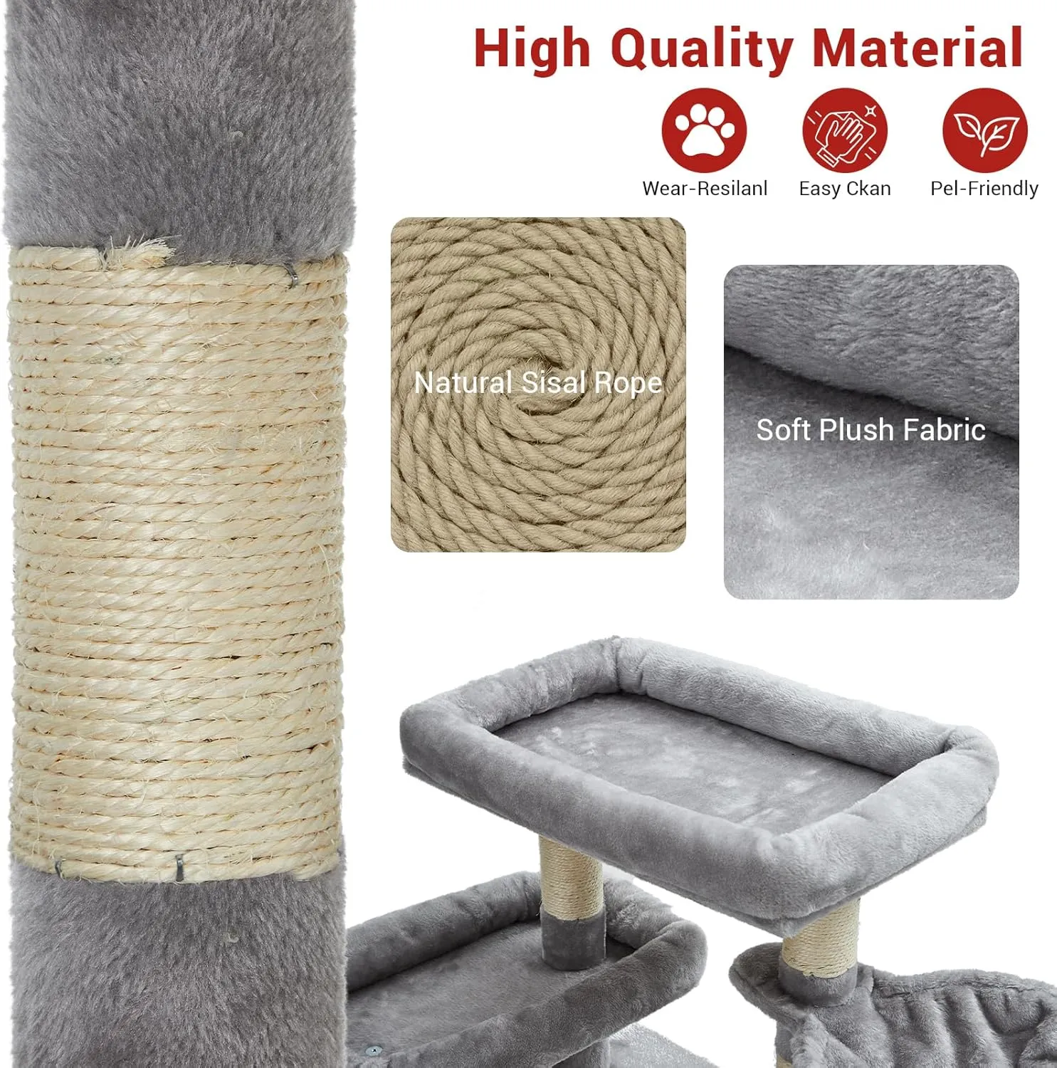 Cat Tree for Large Cats 67 Inches,Multi-Level Cat Tower with Scratching Posts, Condo, Perches, Hammock, Tunnel & Feeding Station,Dark Gray