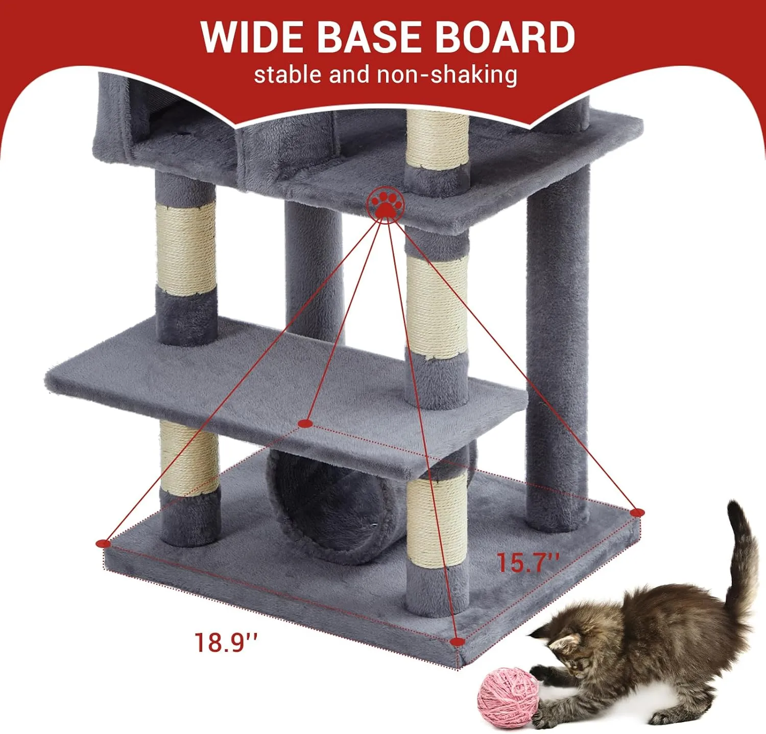 Cat Tree for Large Cats 67 Inches,Multi-Level Cat Tower with Scratching Posts, Condo, Perches, Hammock, Tunnel & Feeding Station,Dark Gray