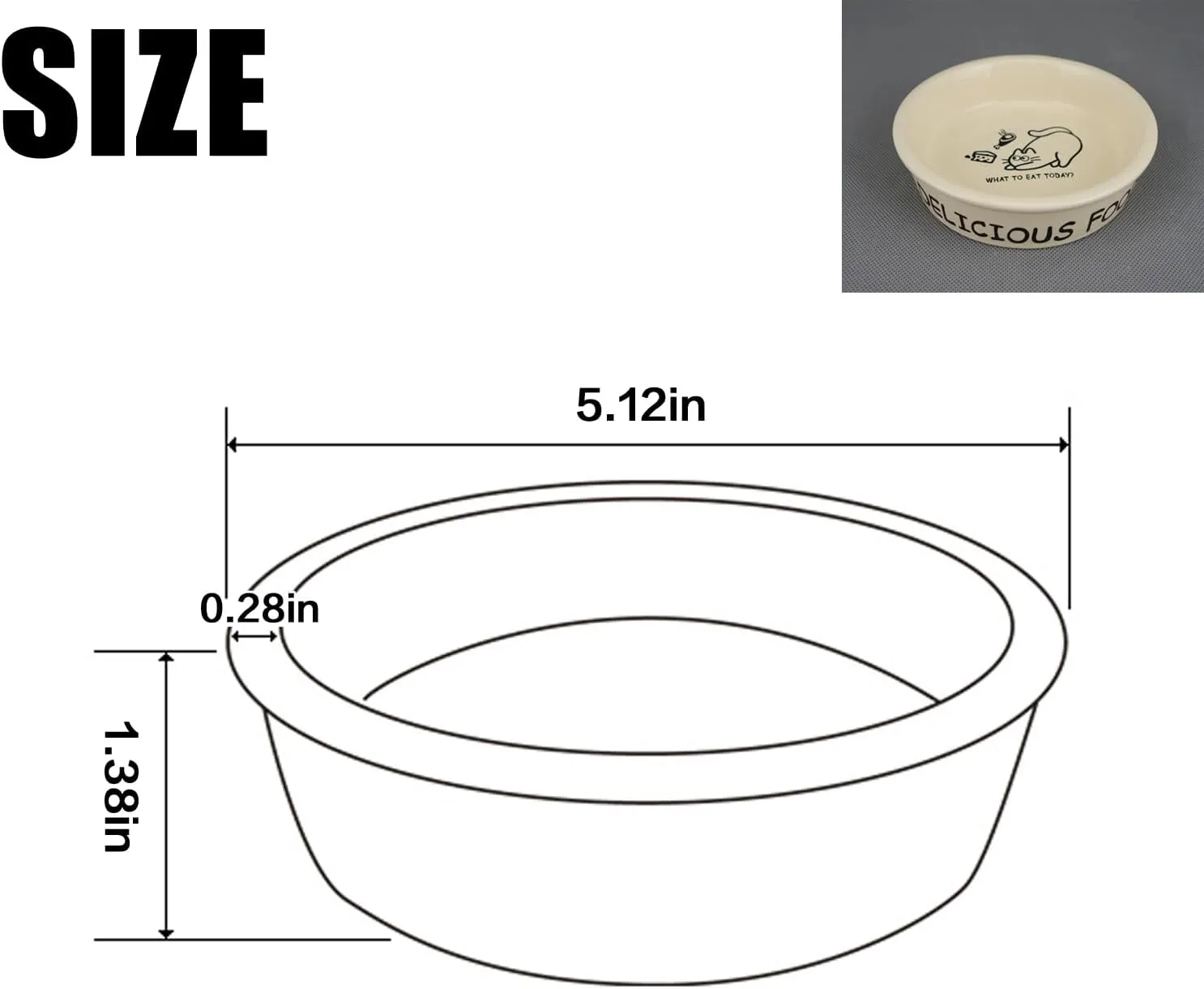 Ceramic Cat Feeder, 5.1in Shallow Design Food Bowl, Small Pet Dishes for Cats, Kitten, Dishwasher Safe