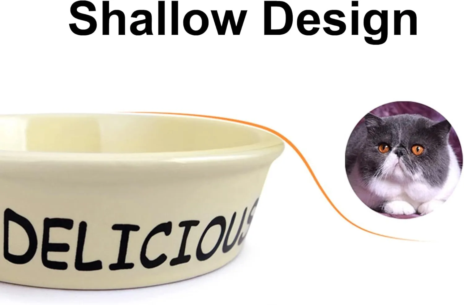 Ceramic Cat Feeder, 5.1in Shallow Design Food Bowl, Small Pet Dishes for Cats, Kitten, Dishwasher Safe