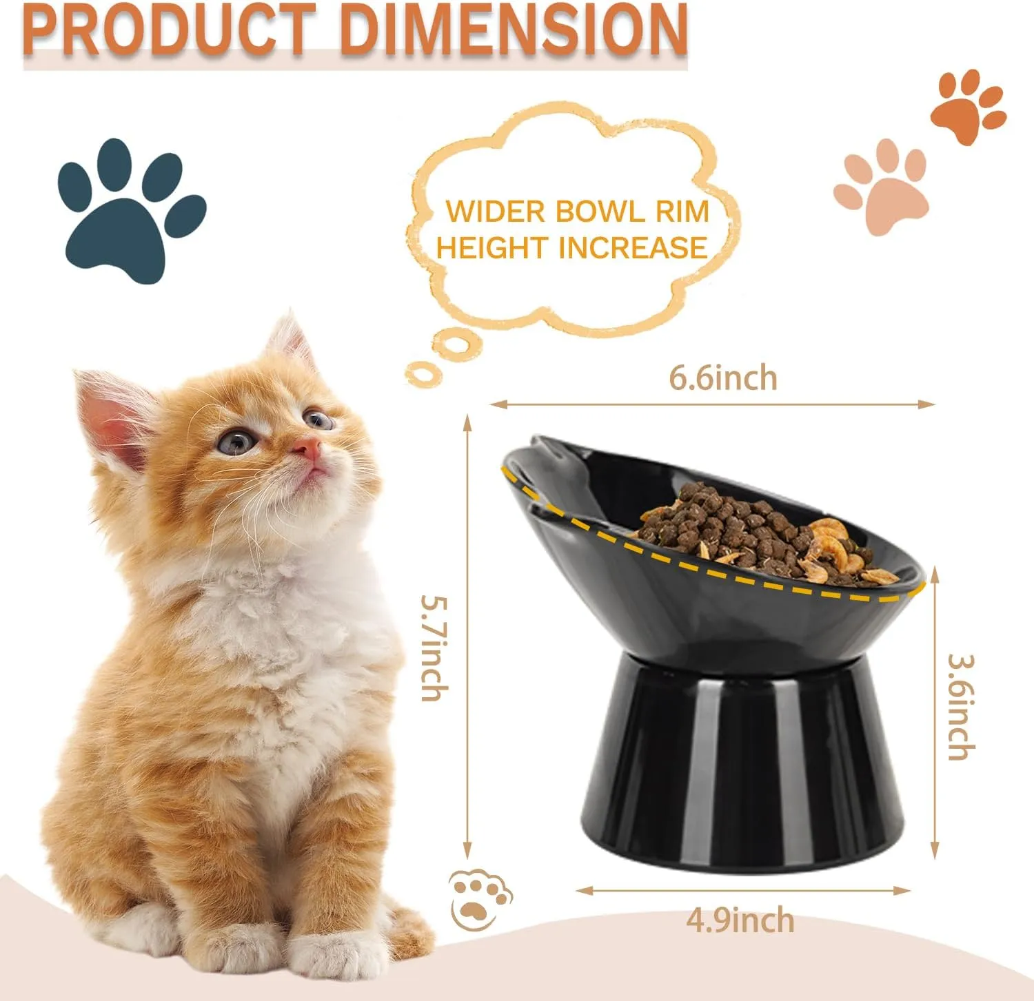 Detachable Elevated Cat Bowls, 15 Tilted Raised Cat Food Bowl Anti-Vomiting,Whisker Friendly, Adjustable Cat Dishes for Protecting Spine,Adult Kitten