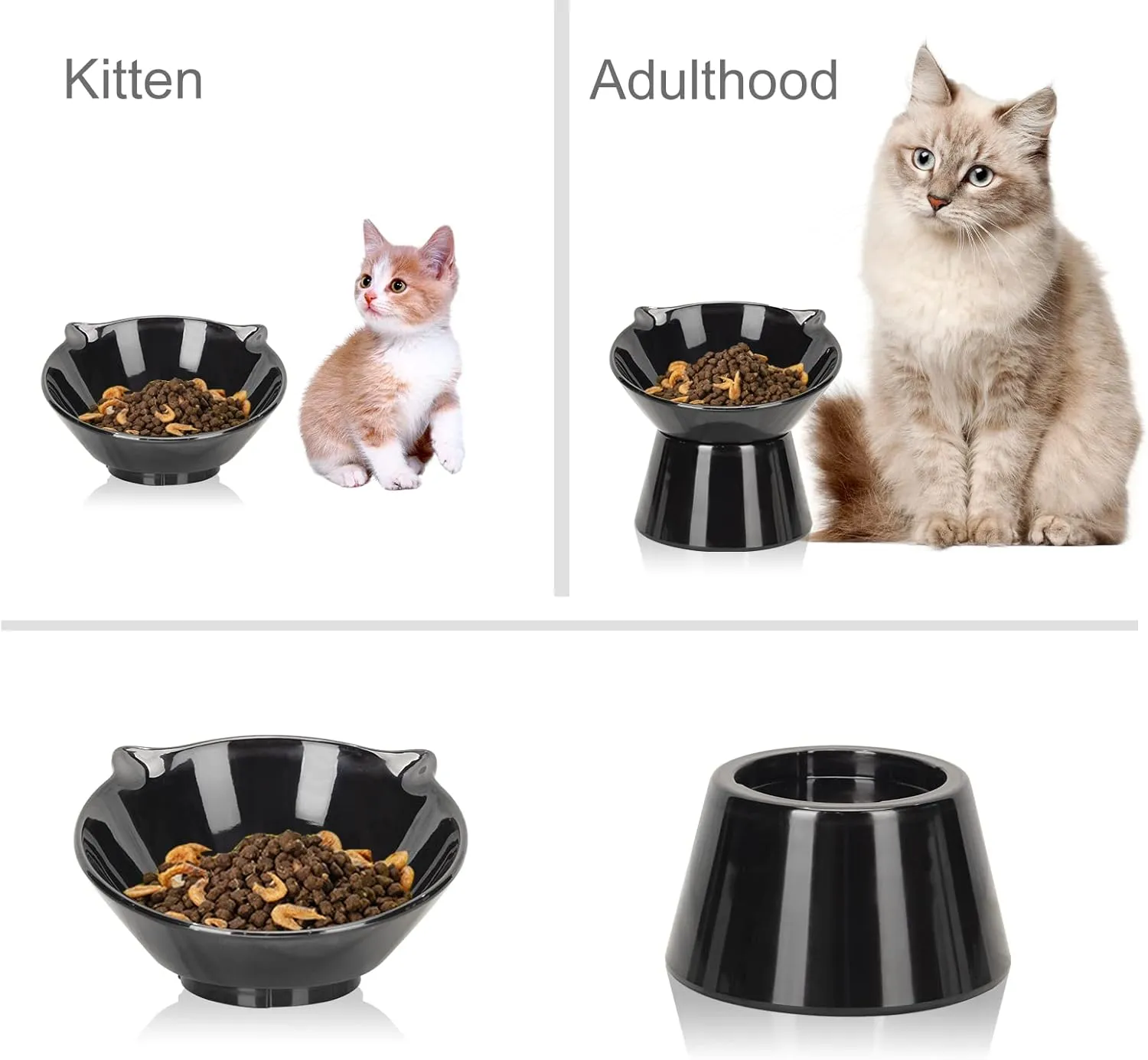 Detachable Elevated Cat Bowls, 15 Tilted Raised Cat Food Bowl Anti-Vomiting,Whisker Friendly, Adjustable Cat Dishes for Protecting Spine,Adult Kitten