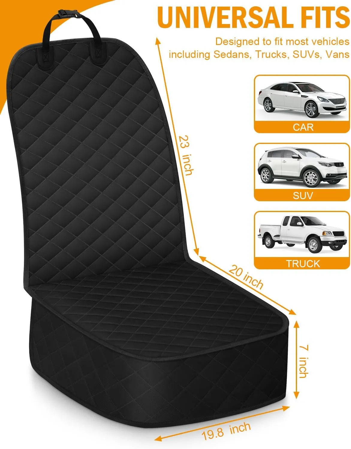 Dog Car Seat Cover, Pets Front Dog Car Seat Cover for SUV, Trucks. Waterproof Nonslip Car Seat Covers for Dogs Front Seats, Medium, Black