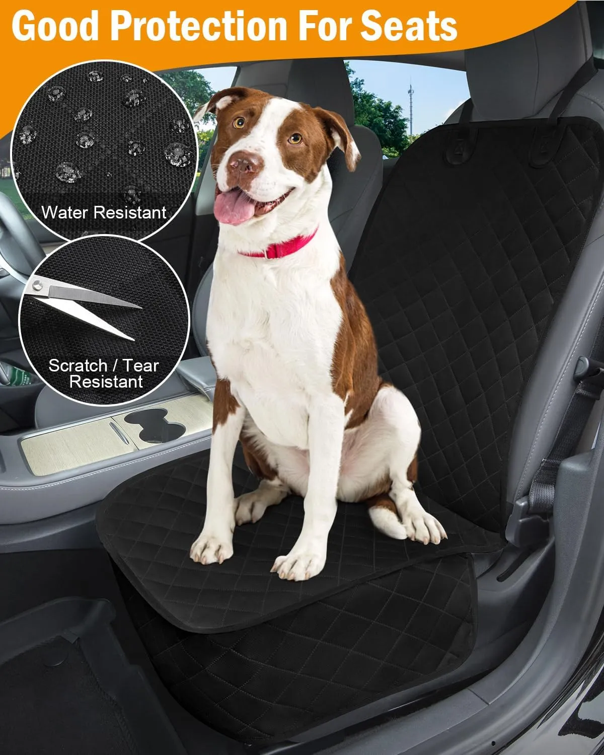 Dog Car Seat Cover, Pets Front Dog Car Seat Cover for SUV, Trucks. Waterproof Nonslip Car Seat Covers for Dogs Front Seats, Medium, Black