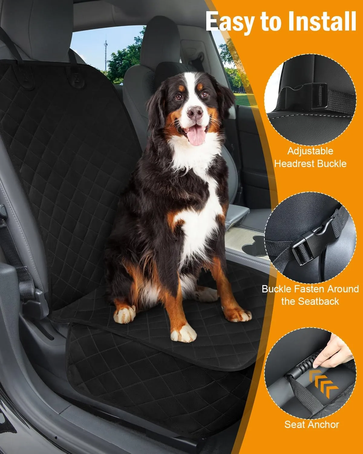 Dog Car Seat Cover, Pets Front Dog Car Seat Cover for SUV, Trucks. Waterproof Nonslip Car Seat Covers for Dogs Front Seats, Medium, Black