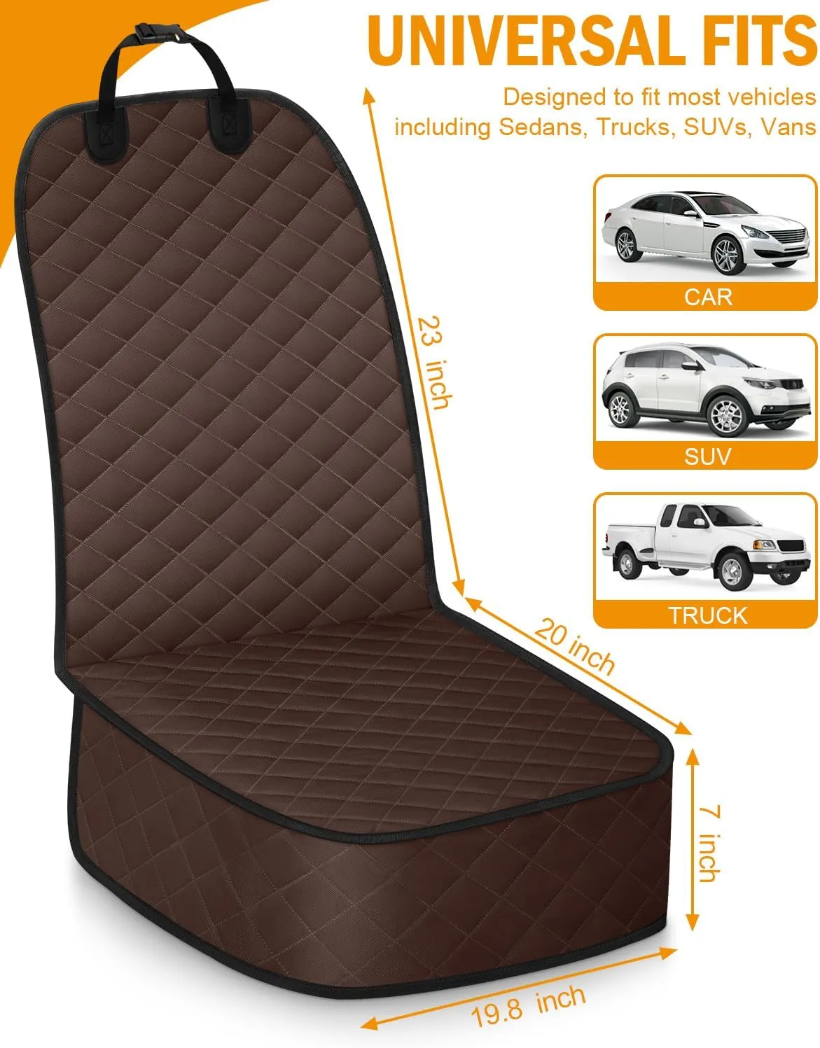Dog Car Seat Cover, Pets Front Dog Car Seat Cover for SUV, Trucks. Waterproof Nonslip Car Seat Covers for Dogs Front Seats, Medium, Coffee