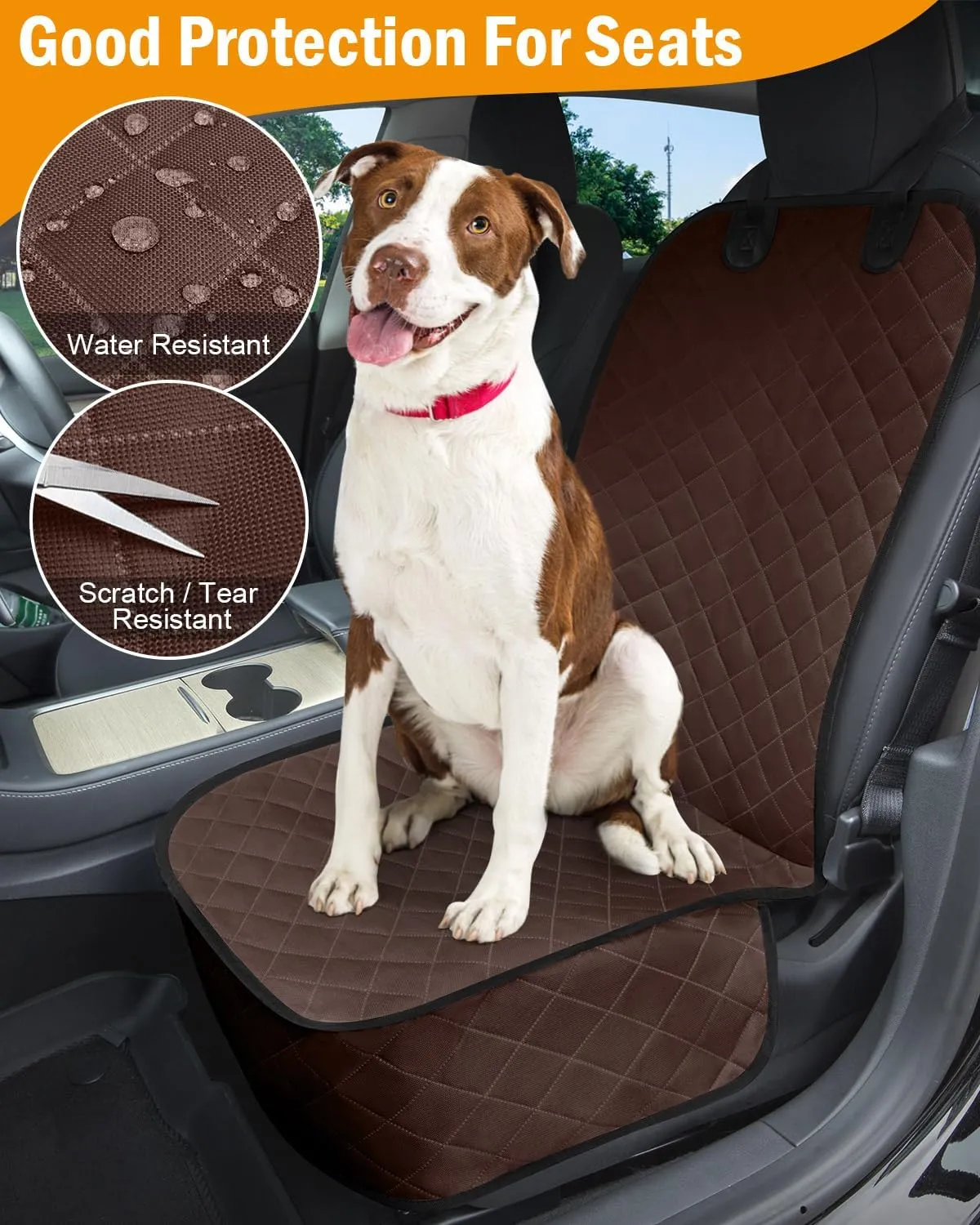 Dog Car Seat Cover, Pets Front Dog Car Seat Cover for SUV, Trucks. Waterproof Nonslip Car Seat Covers for Dogs Front Seats, Medium, Coffee