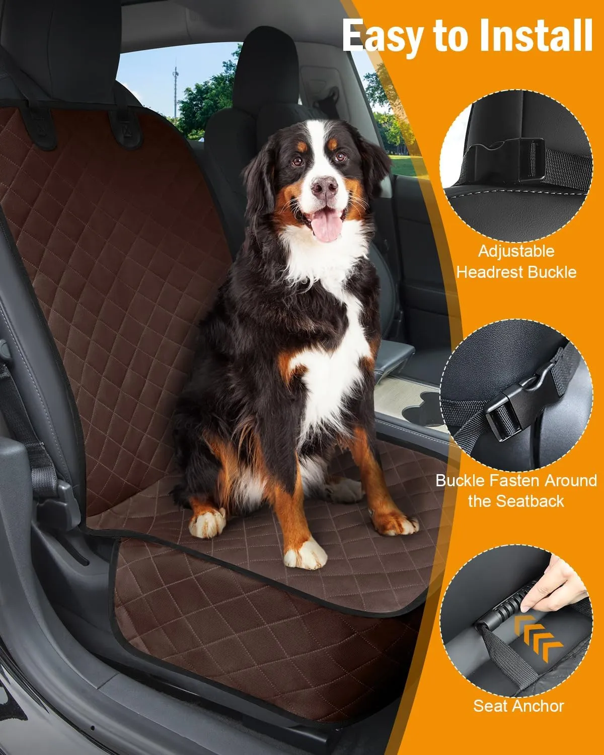 Dog Car Seat Cover, Pets Front Dog Car Seat Cover for SUV, Trucks. Waterproof Nonslip Car Seat Covers for Dogs Front Seats, Medium, Coffee